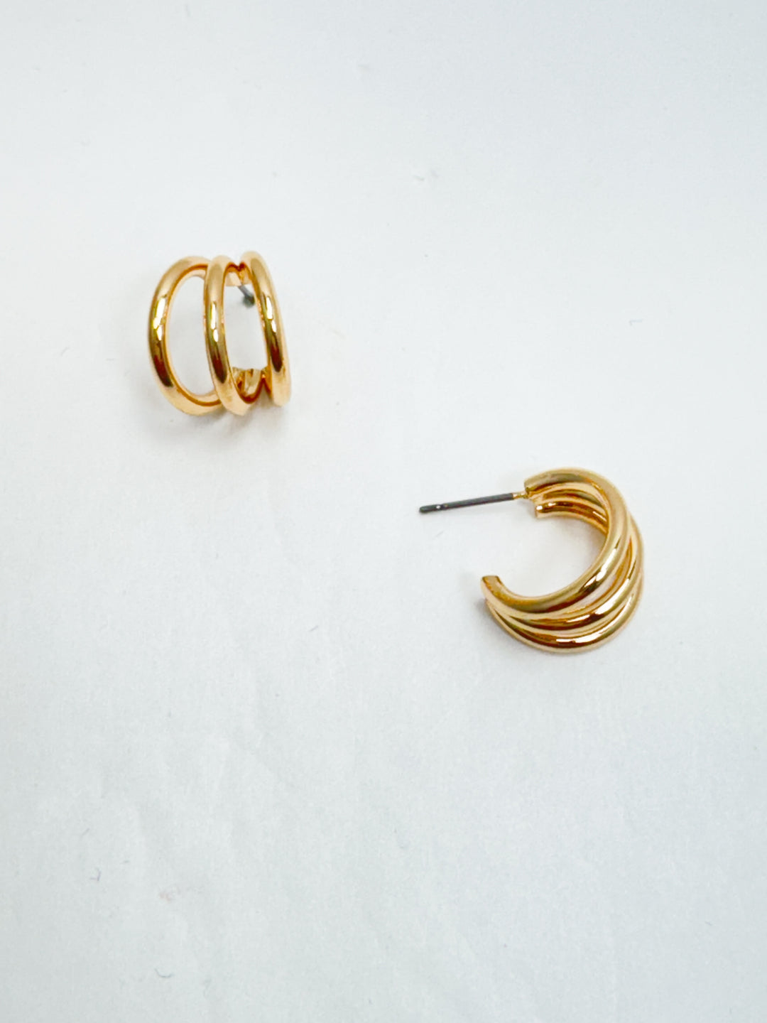 Huggie Triple Gold Hoop Earrings
