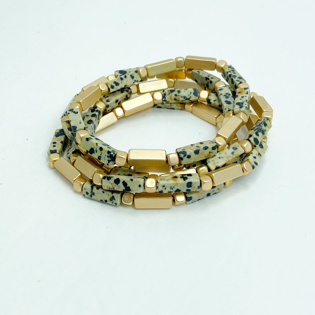 Taupe & Speckled Beaded Bracelet Set