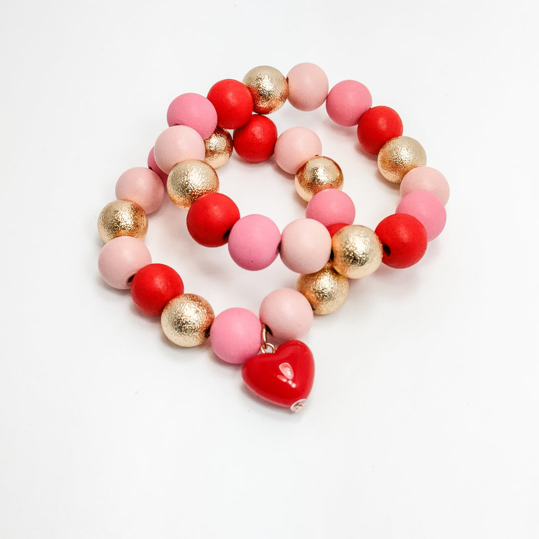 Red, Pink, & Gold Bracelet Set