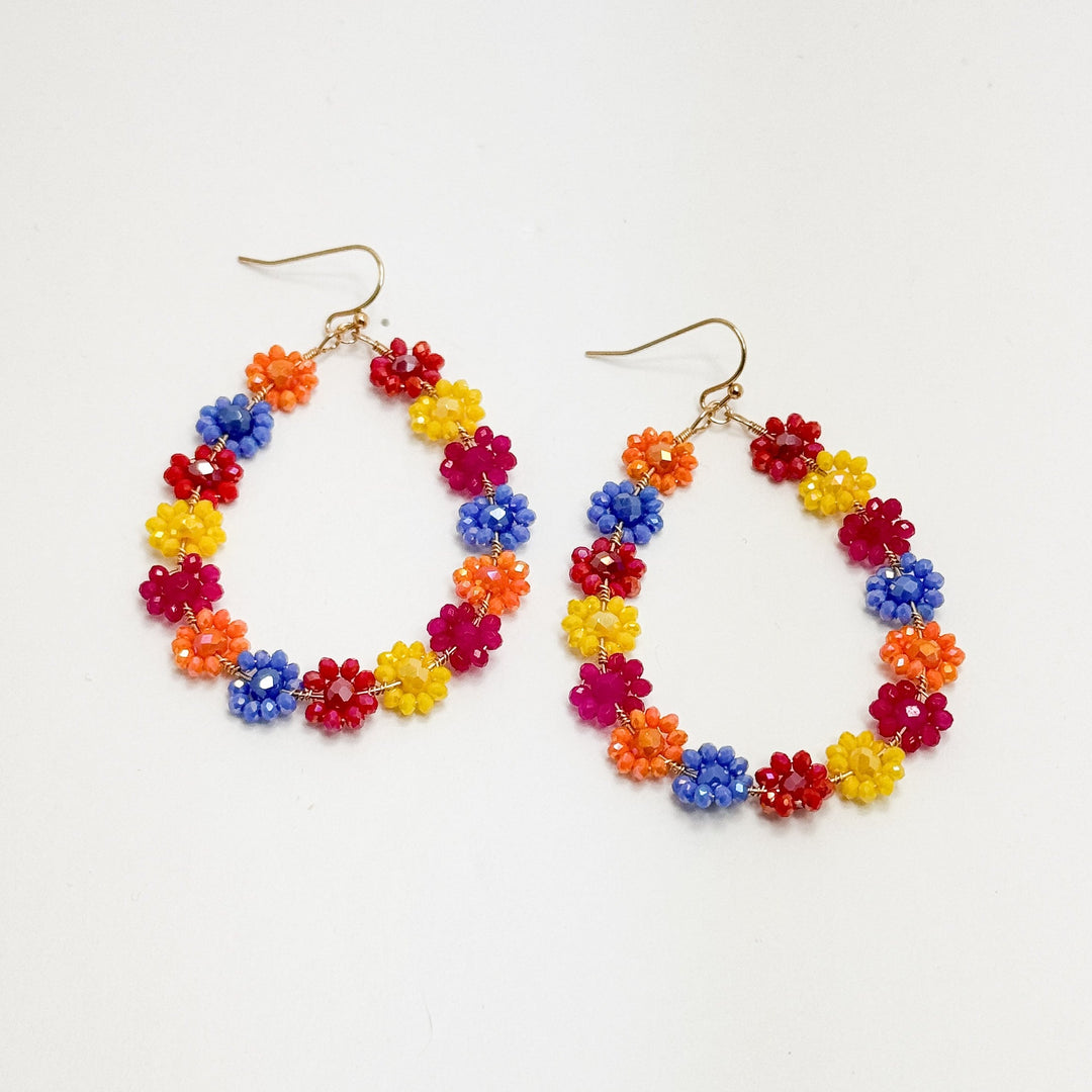 Colorful Flower Beaded Drop Earrings
