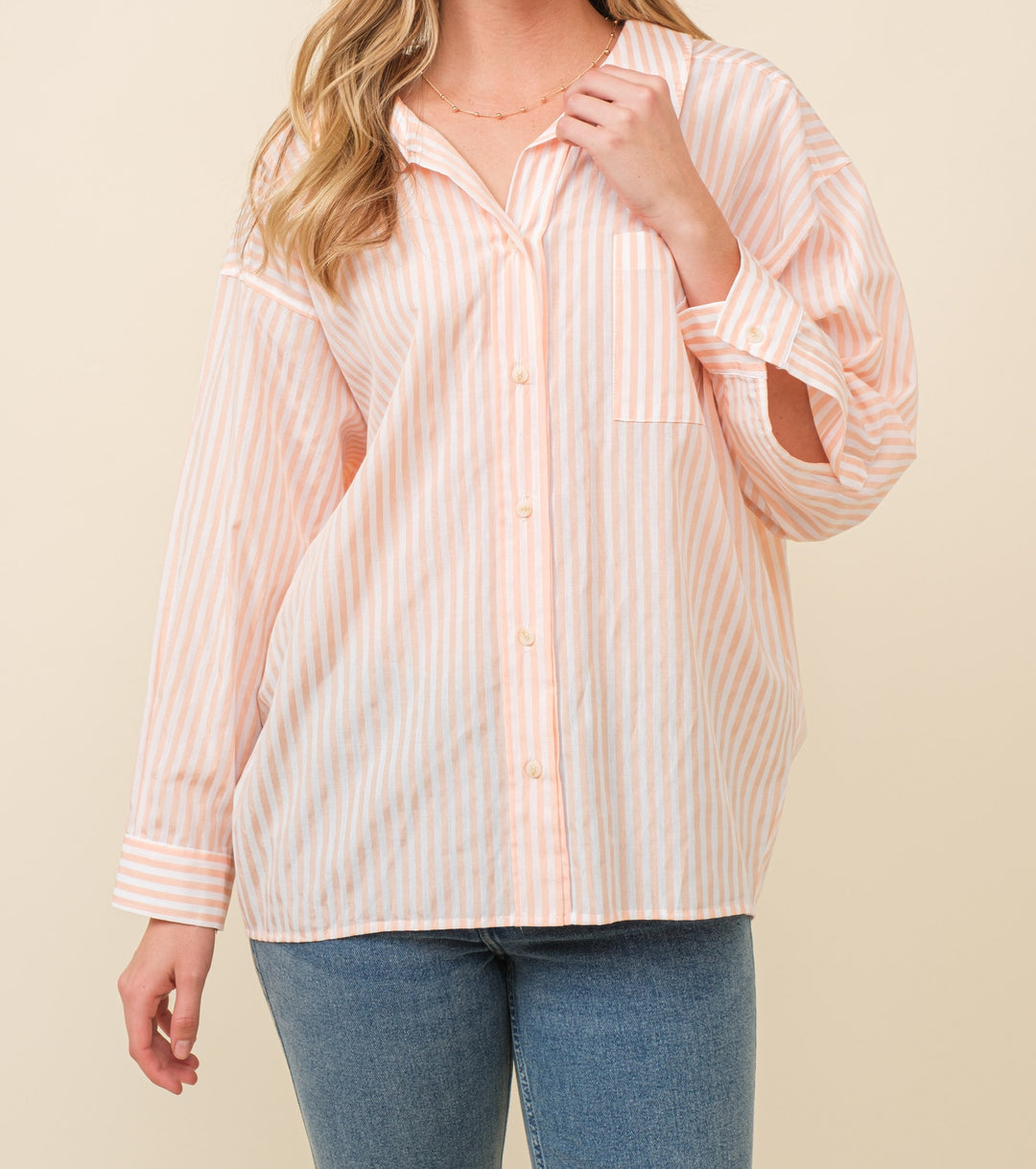 Crisp Striped Collared Shirt- Peach