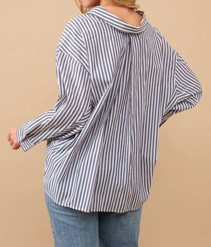 Crisp Striped Collared Shirt- Charcoal