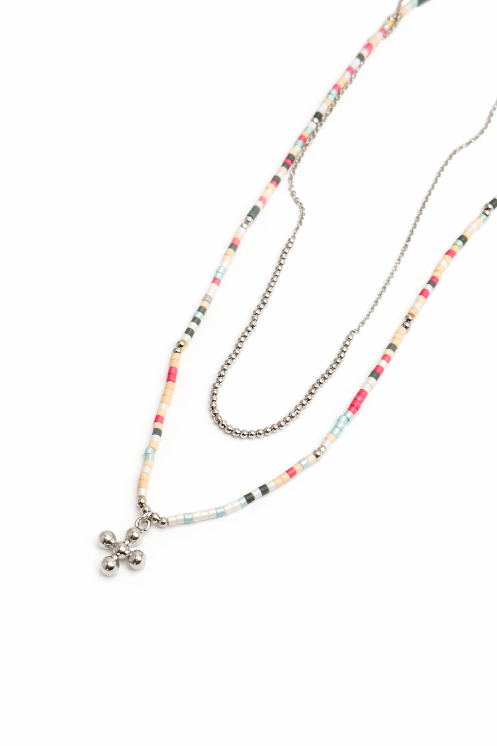 Necklace with a cross pendant on a white background