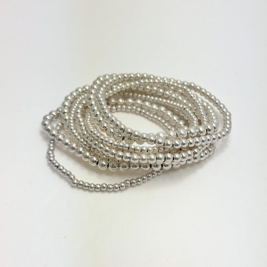 Petite Silver Beaded Stack Bracelet Set