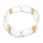 beveled clear beaded bracelet with gold beaded accents