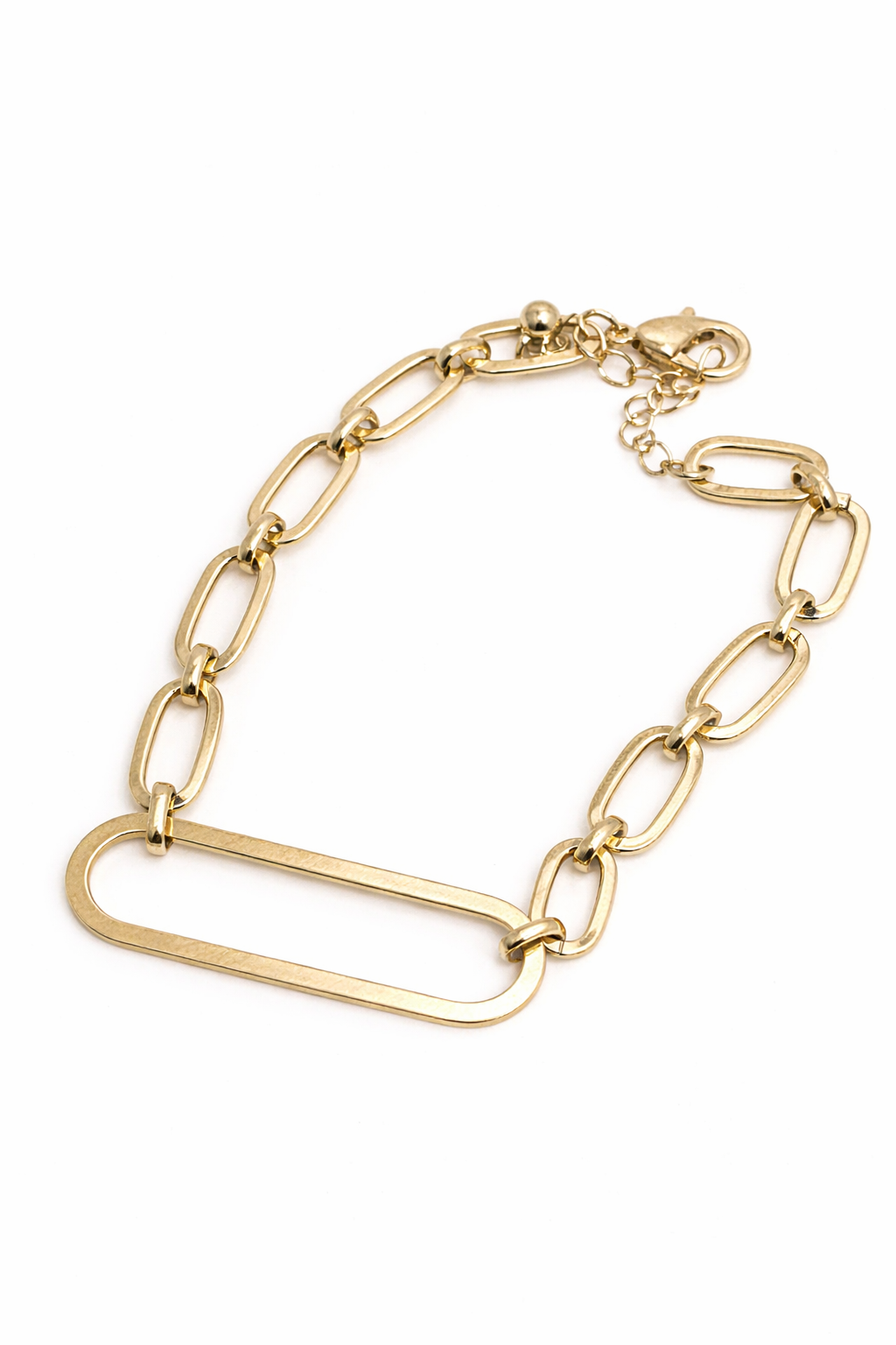 Gold chain bracelet on a white background