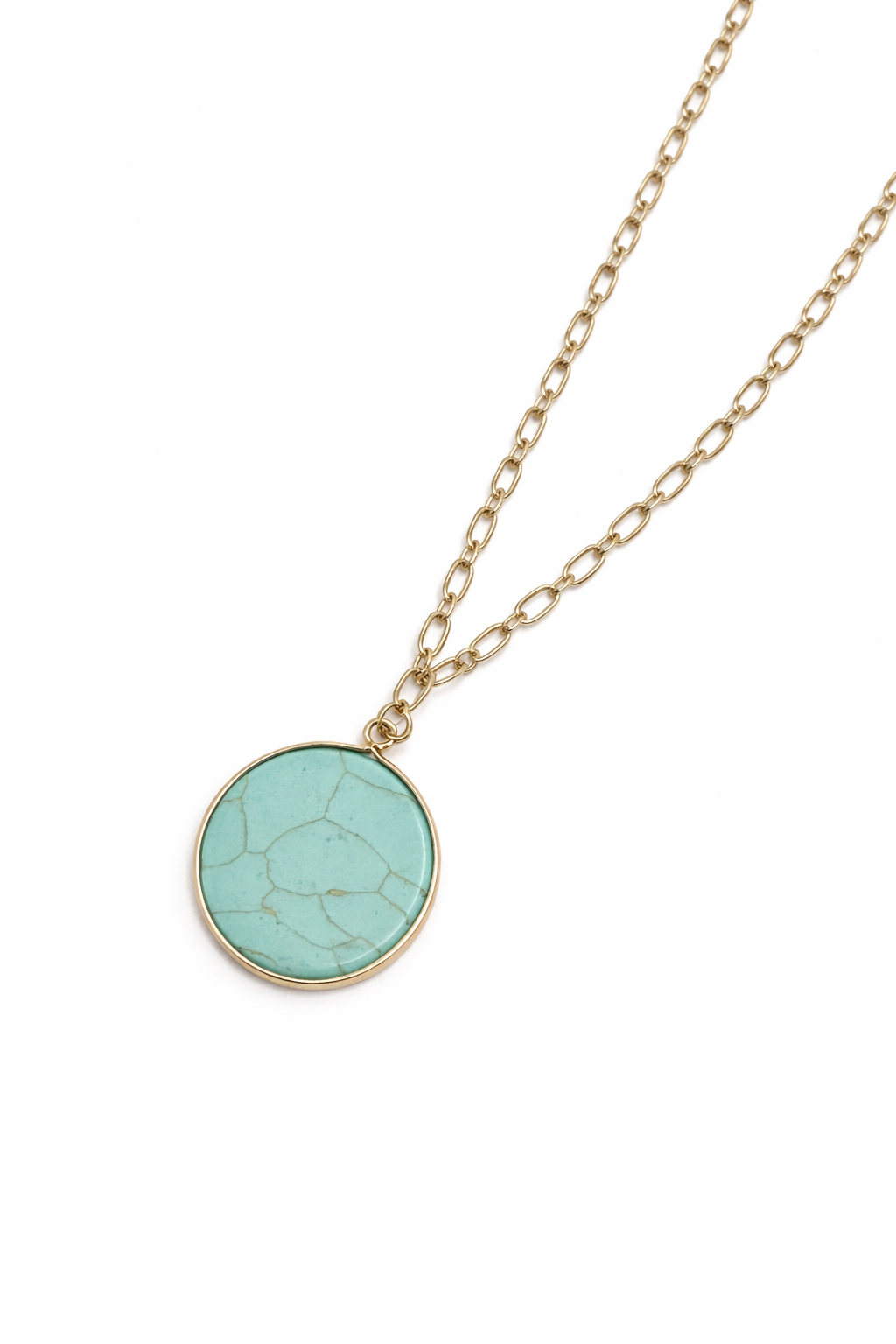 Necklace with a turquoise pendant on a white background