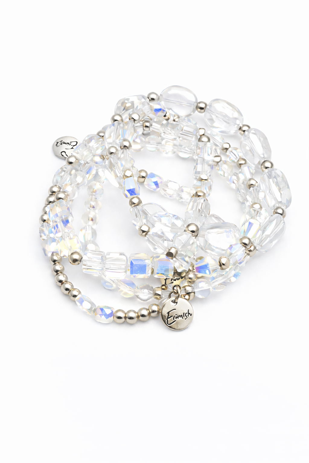 iridescent beaded bracelet set on white background