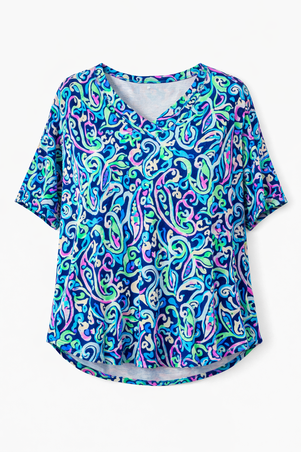 Colorful patterned blouse on a white background