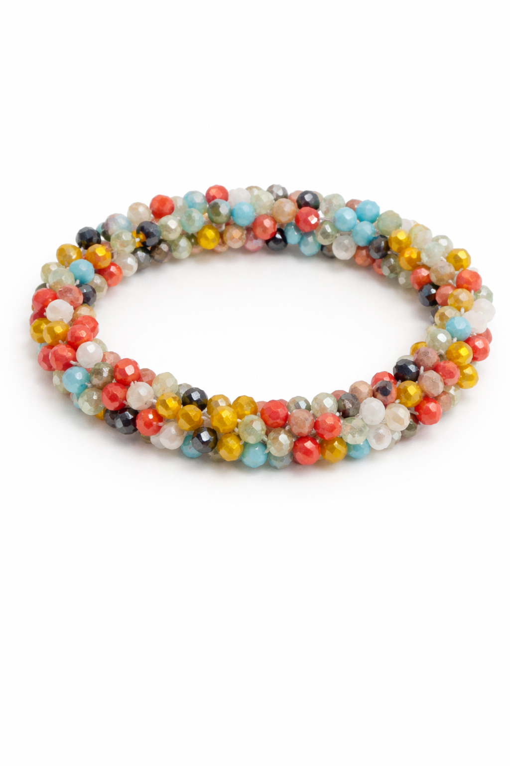 Multicolored beaded bracelet on a white background