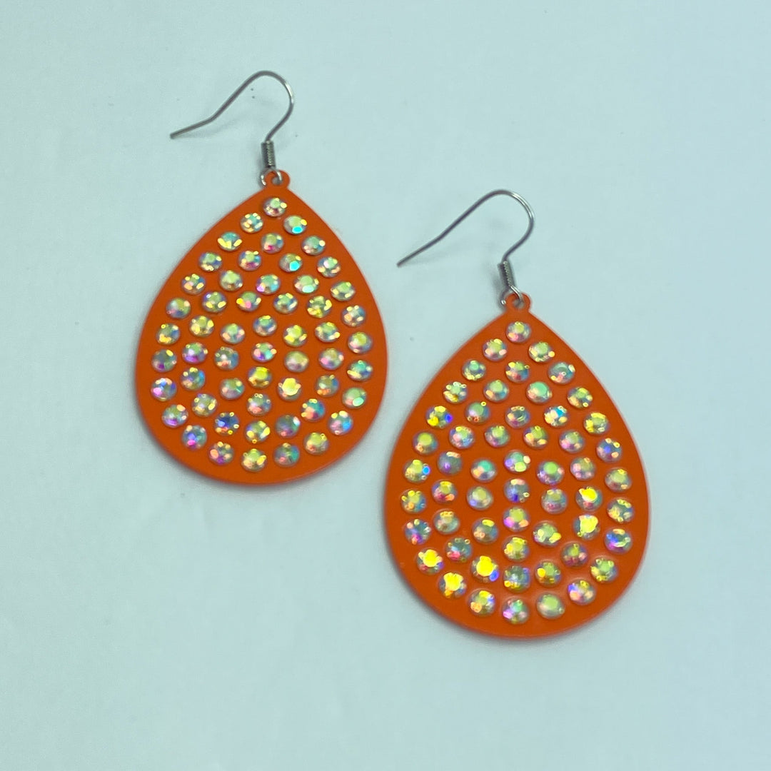 Orange Rhinestone Teardrop Earrings - Lucy Doo