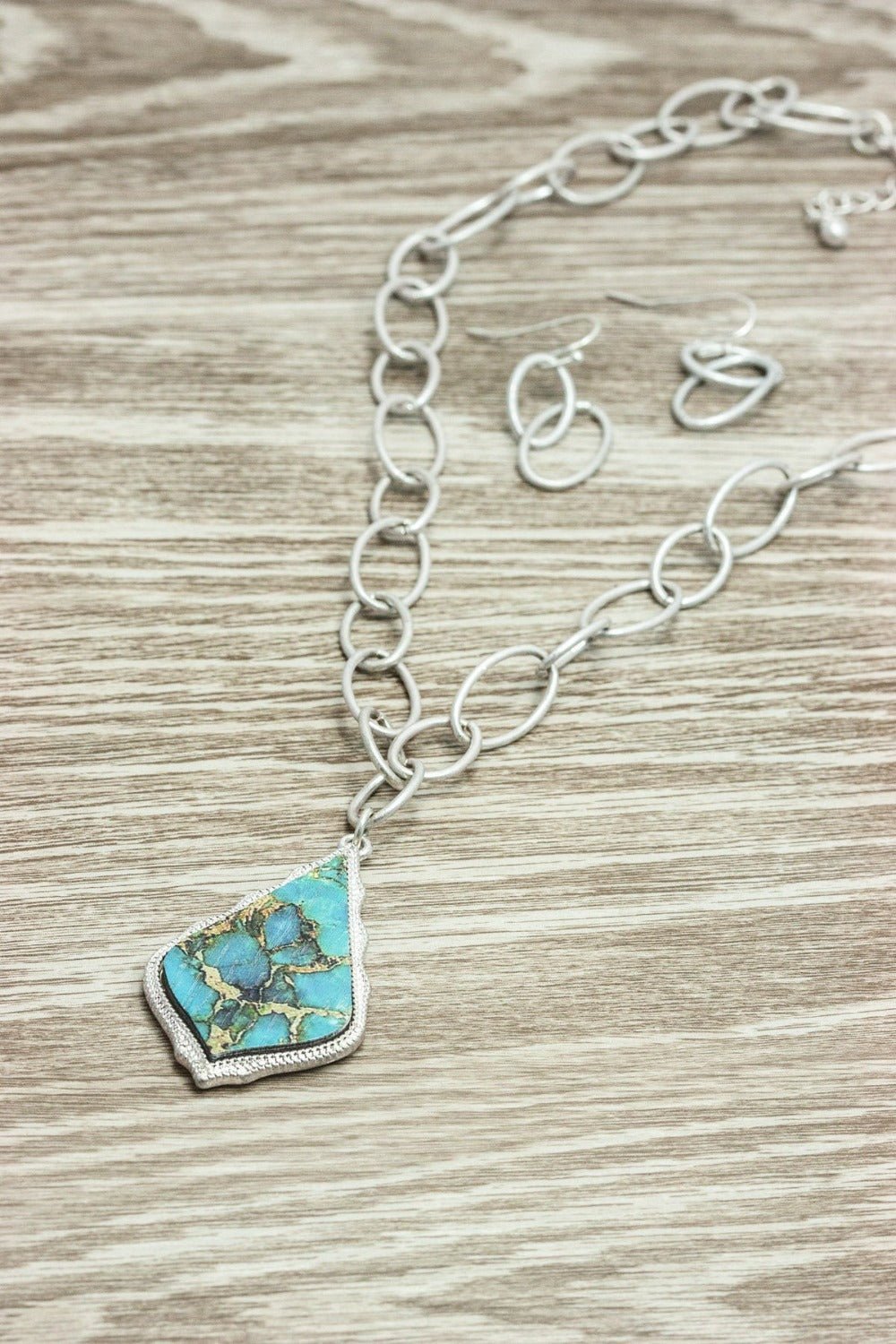 Silver Link Necklace With Teal Pendant - Lucy Doo